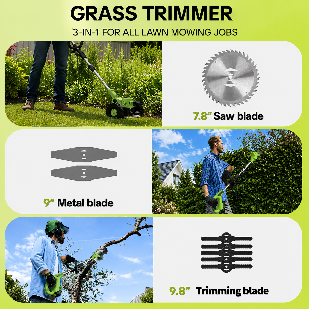 3-in-1 Cordless String Trimmer, Edger & Mini Mower