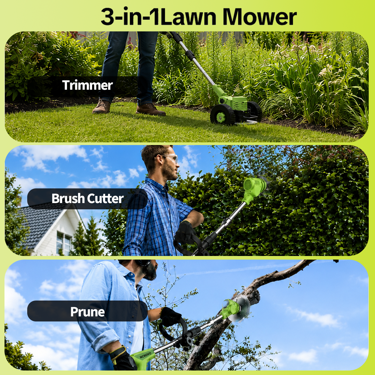 3-in-1 Cordless String Trimmer, Edger & Mini Mower