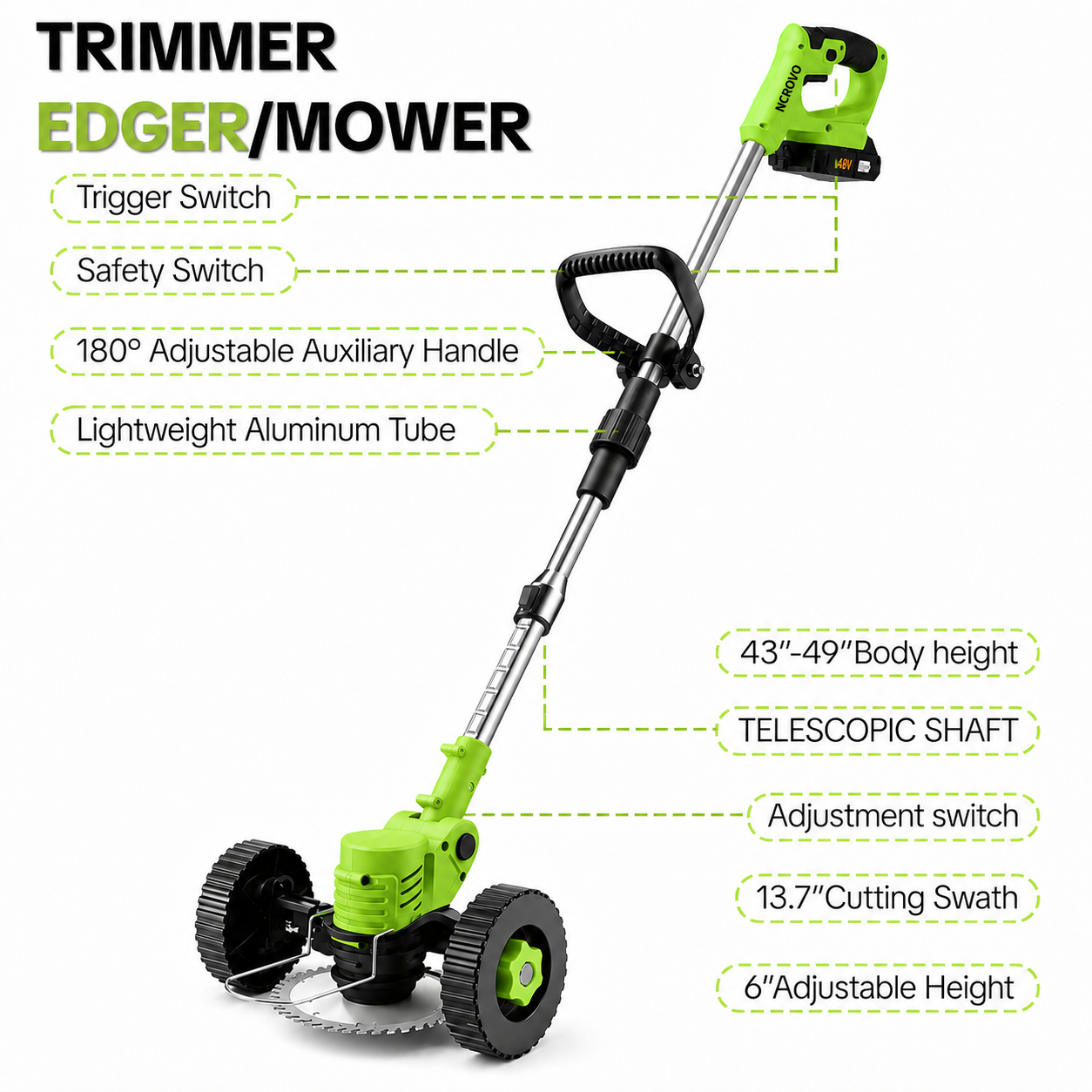 3-in-1 Cordless String Trimmer, Edger & Mini Mower